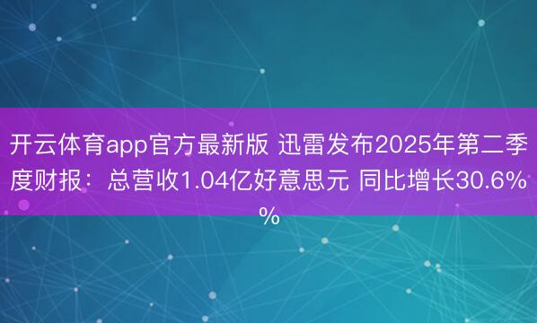 开云体育app官方最新版 迅雷发布2025年第二季度财报：总营收1.04亿好意思元 同比增长30.6%