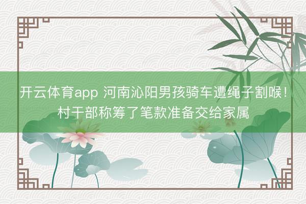 开云体育app 河南沁阳男孩骑车遭绳子割喉！村干部称筹了笔款准备交给家属