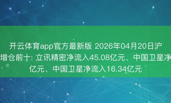 开云体育app官方最新版 2026年04月20日沪深A股主力资金增仓前十: 立讯精密净流入45.08亿元、中国卫星净流入16.34亿元