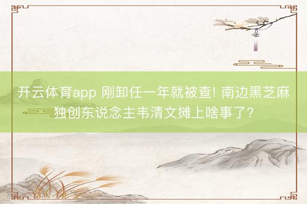 开云体育app 刚卸任一年就被查! 南边黑芝麻独创东说念主韦清文摊上啥事了?